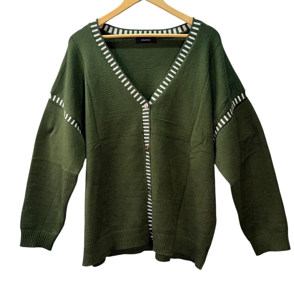 Dokotoo Cardigan Sweater Womens 2XL Plus Moss Green V-Neck Preppy Knit Academia